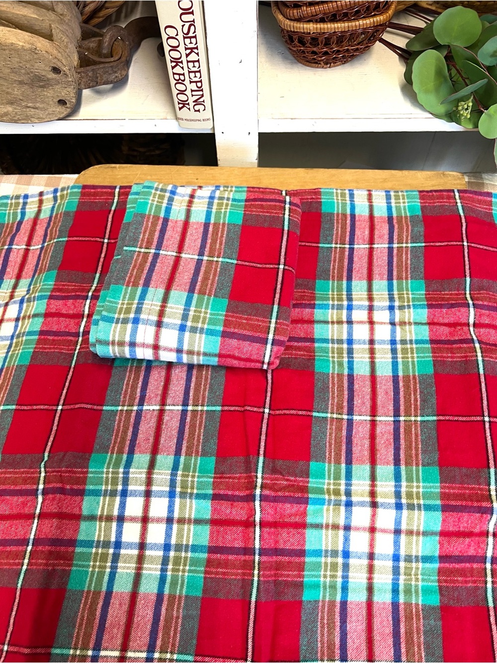 Lands end plaid pillow shams red blue plaid cotton flannel